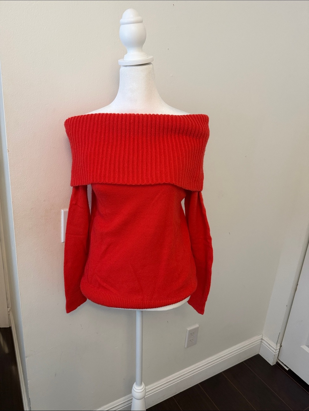 Ann Taylor Off-the-Shoulder Bright Red Knit Sweater